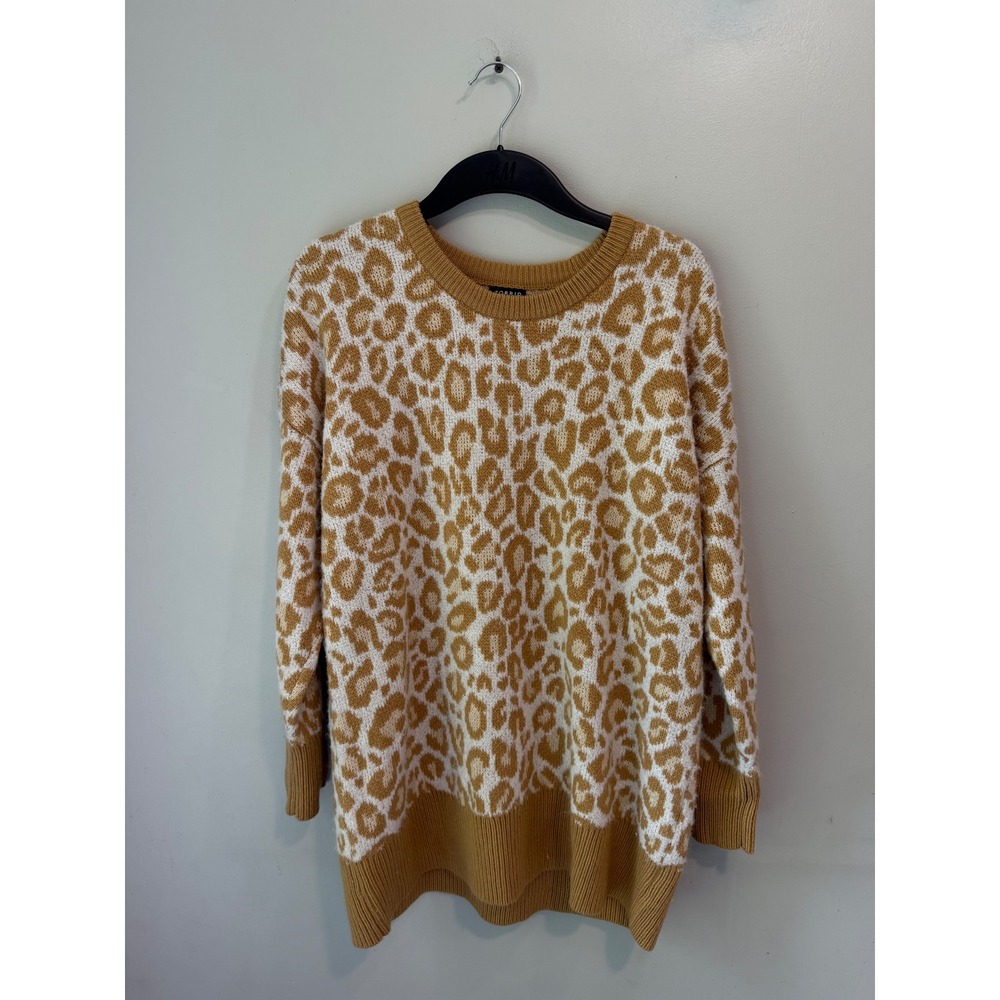 Torrid Womens Mustard Yellow Leopard Print Crewneck Knit Sweater Size 0 L XL